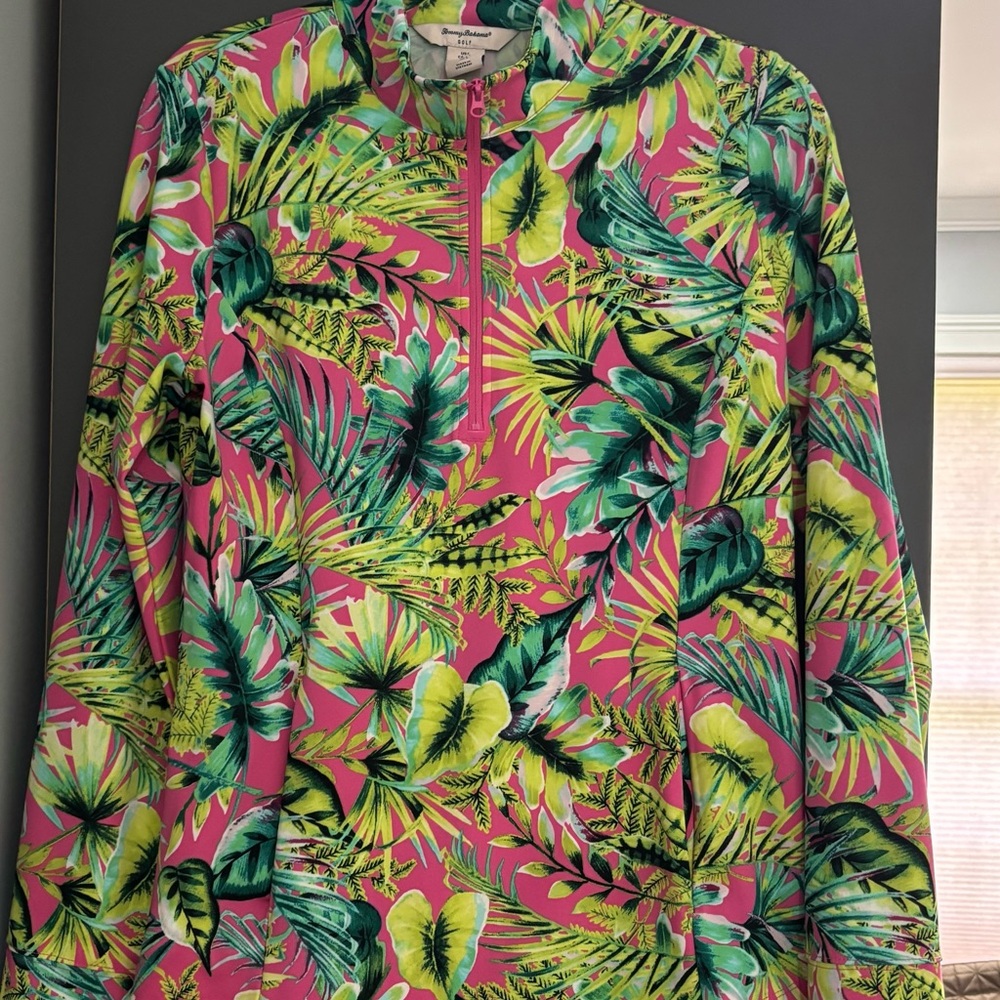 Tommy Bahama Pink and Green Tropical Print Top